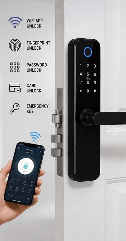 WIFI Digital Smart Door Lock Electronic Fingerprint Password Key Lock-black