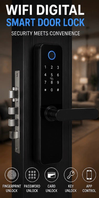 WIFI Digital Smart Door Lock Electronic Fingerprint Password Key Lock-black